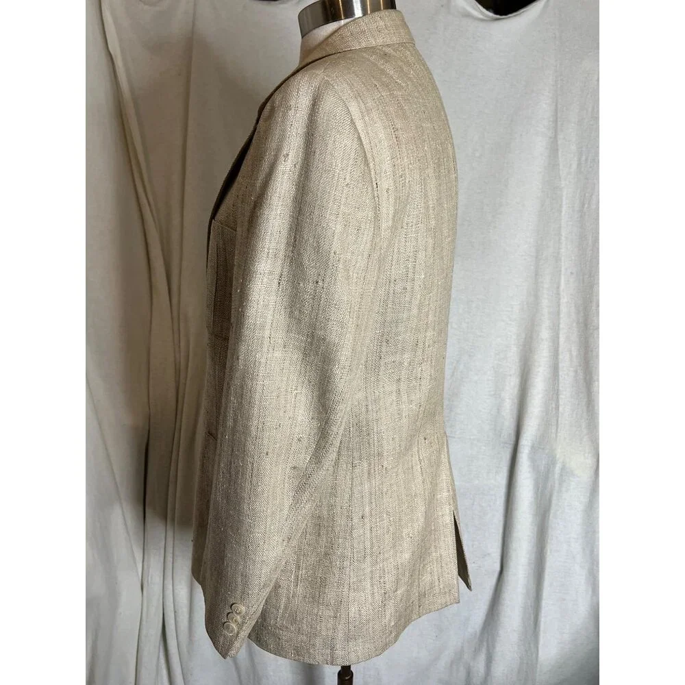 Vintage Di Mitri Men's Silk Blazer Jacket Beige 100% Pure Silk Two-Button Size M
